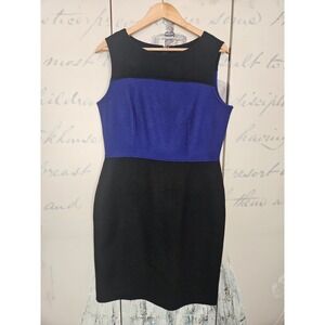 Talbots Womens Size 12 Wool Blend Colorblock Sheath Dress Black Blue Sleeveless